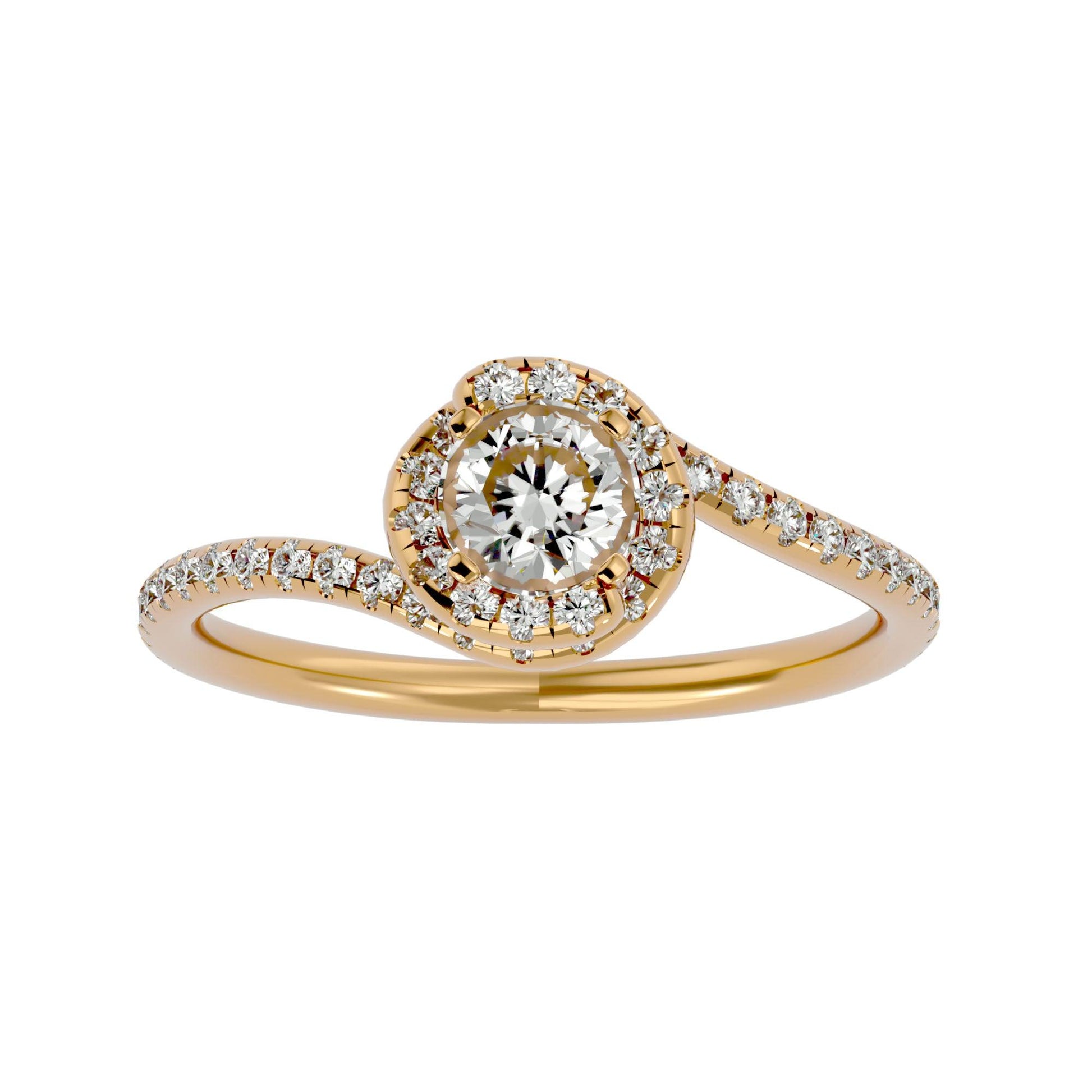 Authentic Lab Grown Round Diamond Halo Ring In Yellow Gold