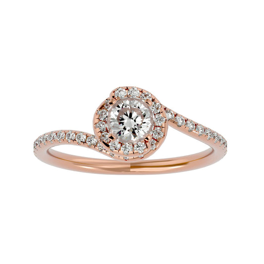 Authentic Halo Lab Grown Round Diamond Halo Ring In Rose Gold