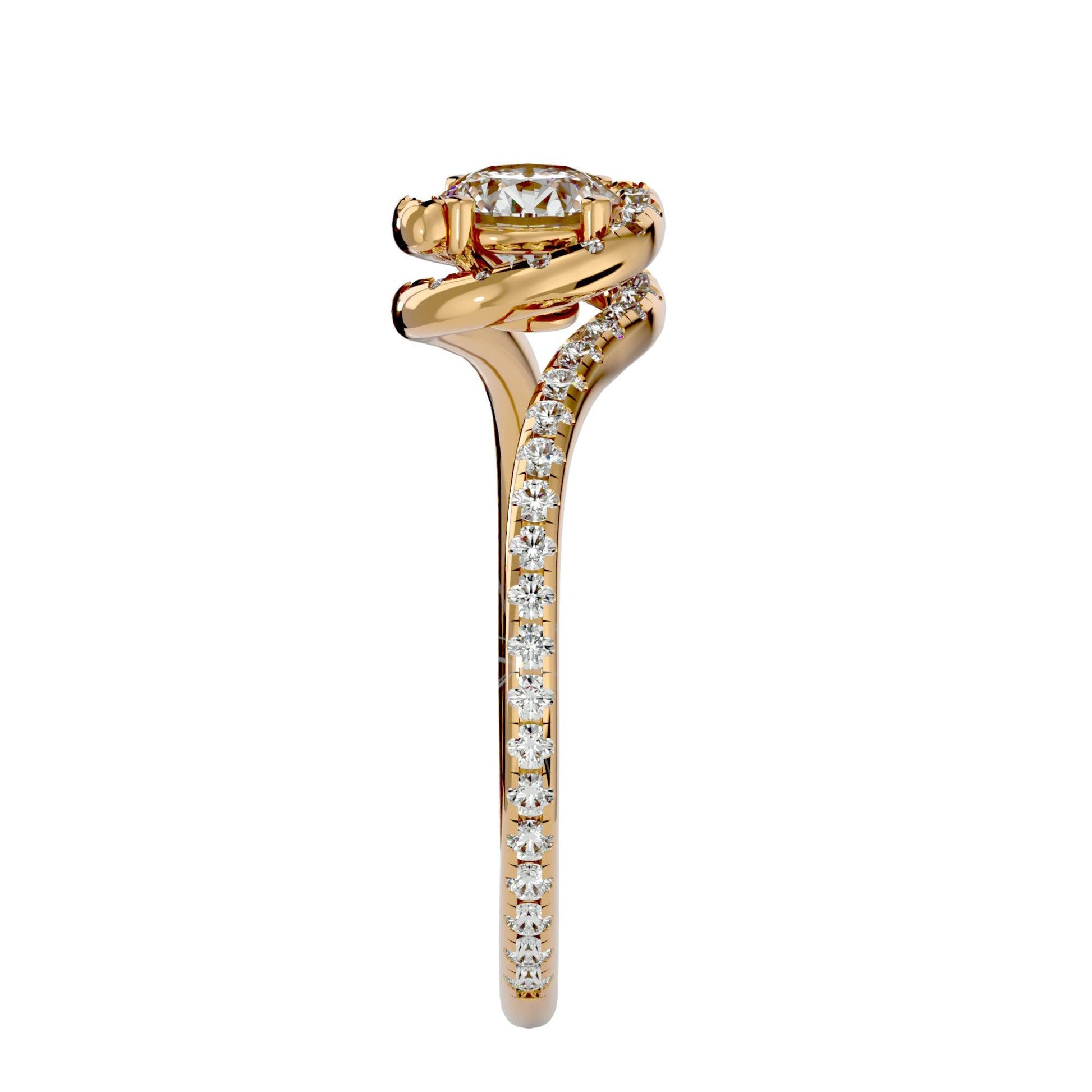 Authentic Lab Grown Round Diamond Halo Ring In Yellow Gold