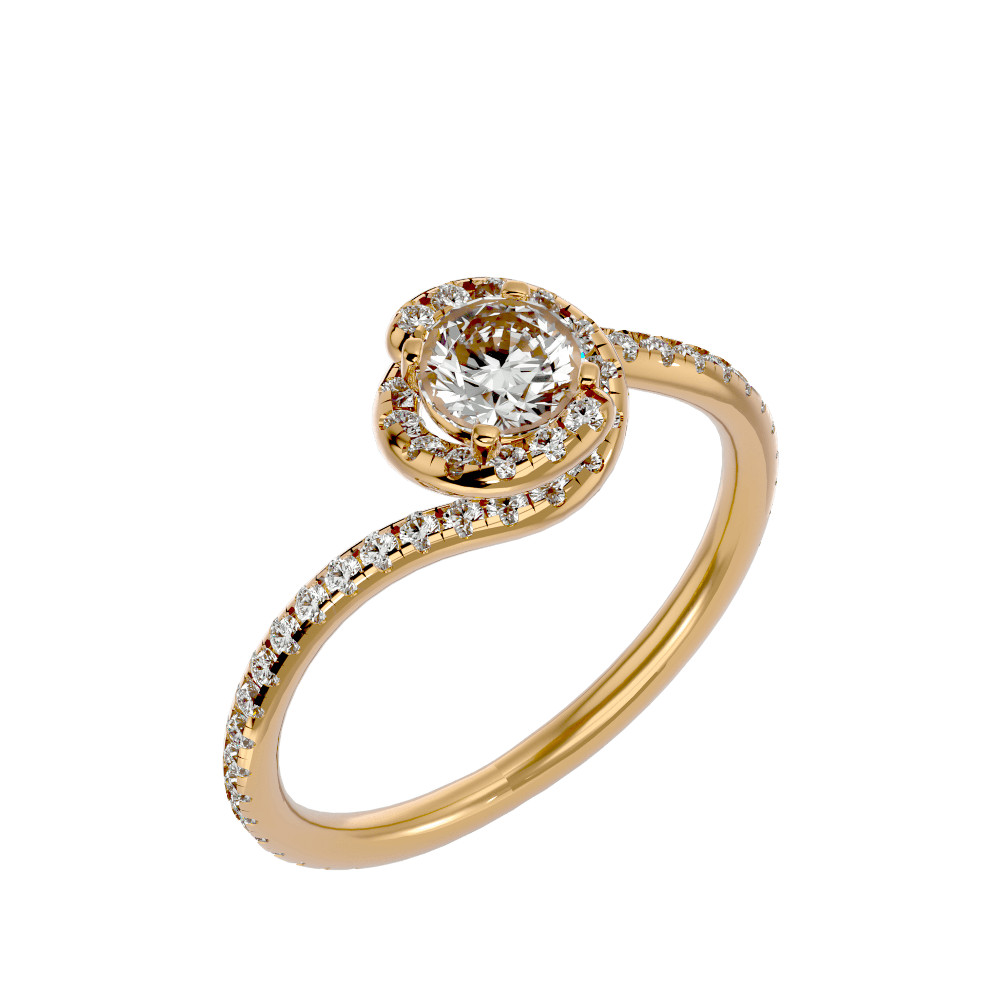 Authentic Lab Grown Round Diamond Halo Ring In Yellow Gold