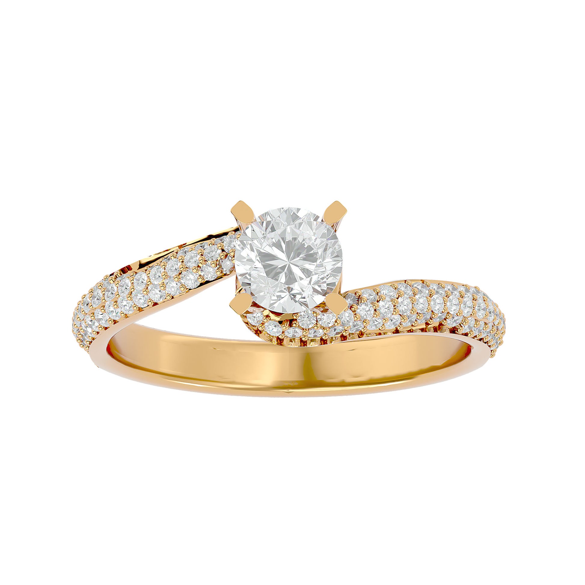 Lab Grown Round Cut Diamond Halo Twirl Ring In Yellow Gold