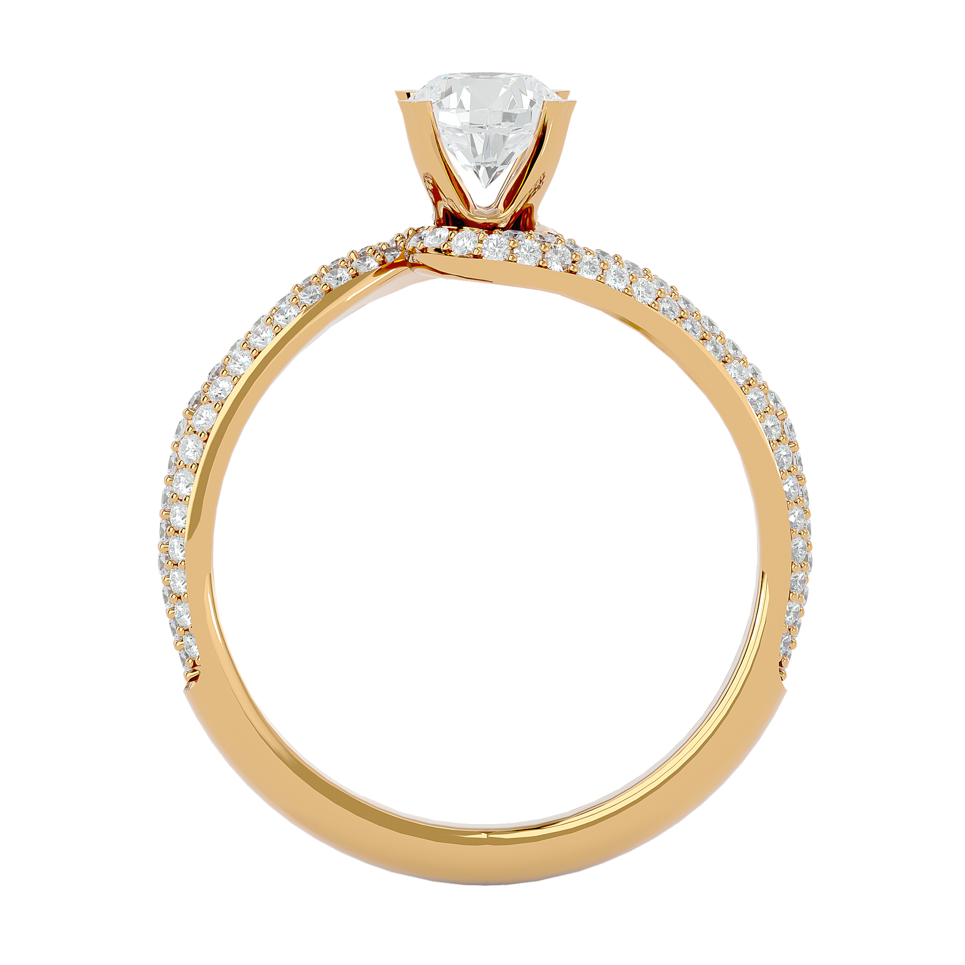 Lab Grown Round Cut Diamond Halo Twirl Ring In Yellow Gold