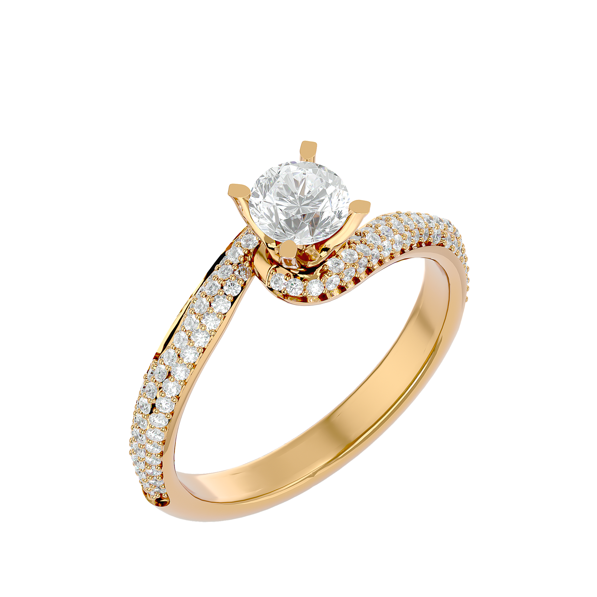 Lab Grown Round Cut Diamond Halo Twirl Ring In Yellow Gold