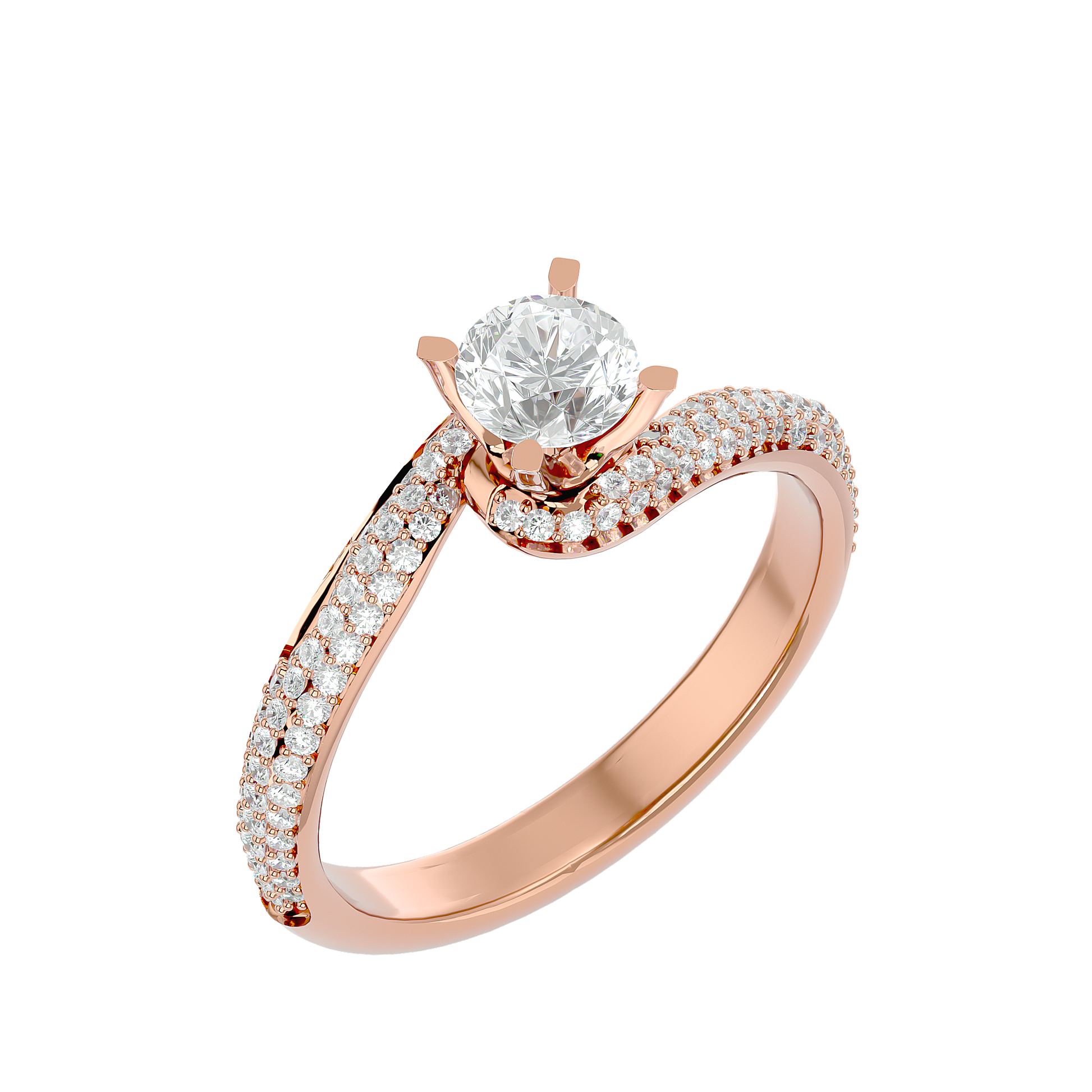 Lab Grown Round Cut Diamond Halo Twirl Ring In Rose Gold