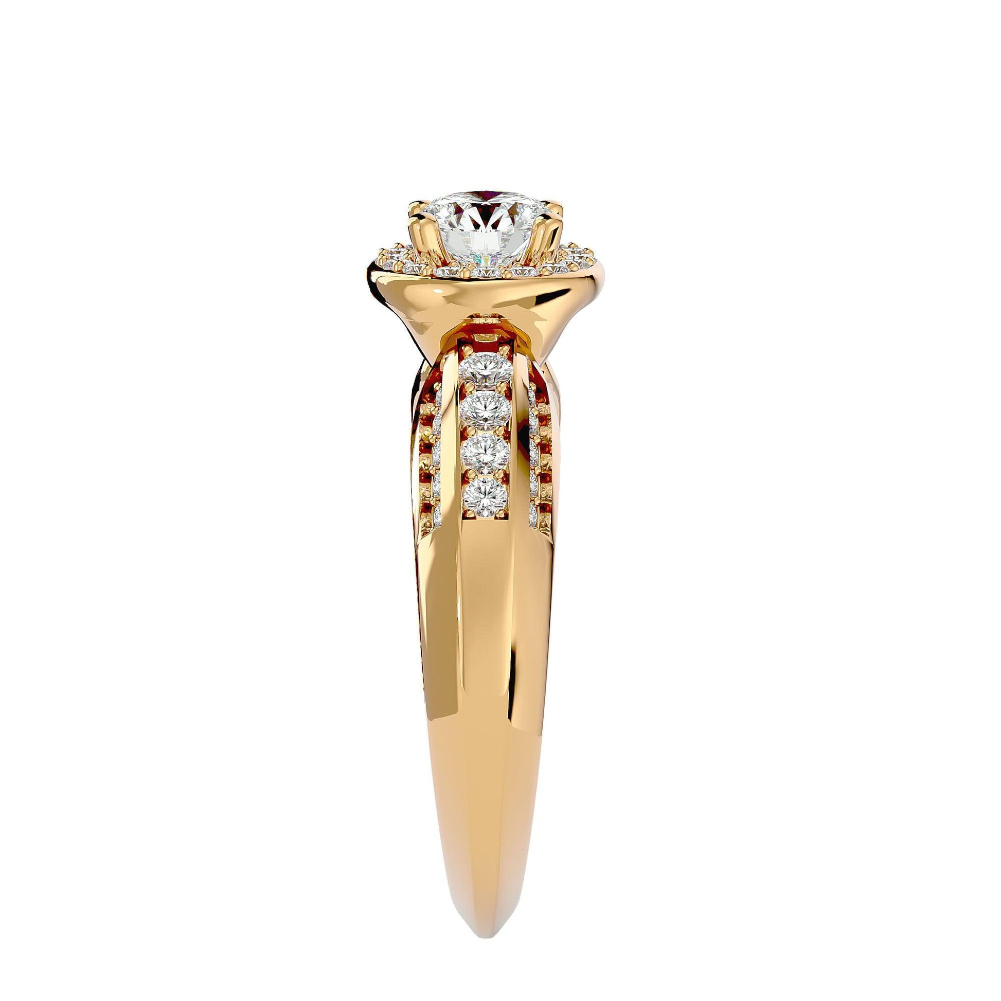 Lab Grown Round Diamond Halo Ring In Yellow Gold