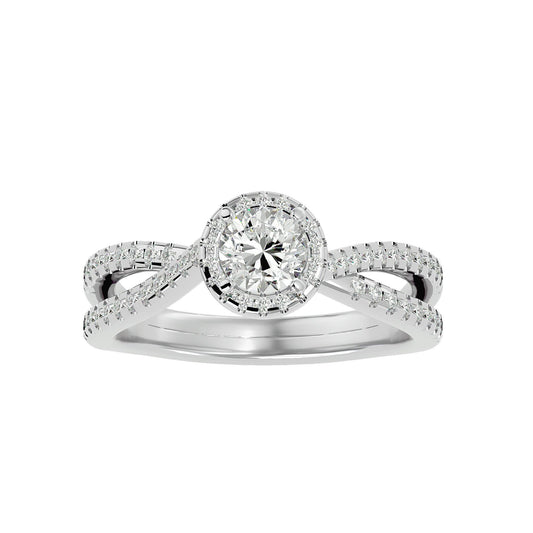 Adorned Lab Grown Round Diamond Halo Two Spiral Ring In Platinum