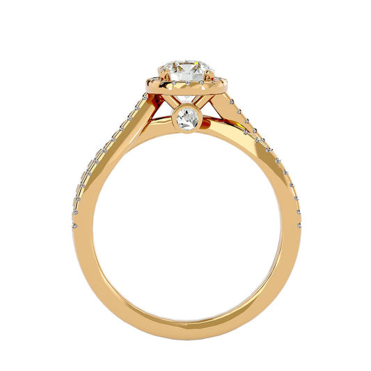 Adorned Lab Grown Round Diamond Halo Ring In Yellow Gold