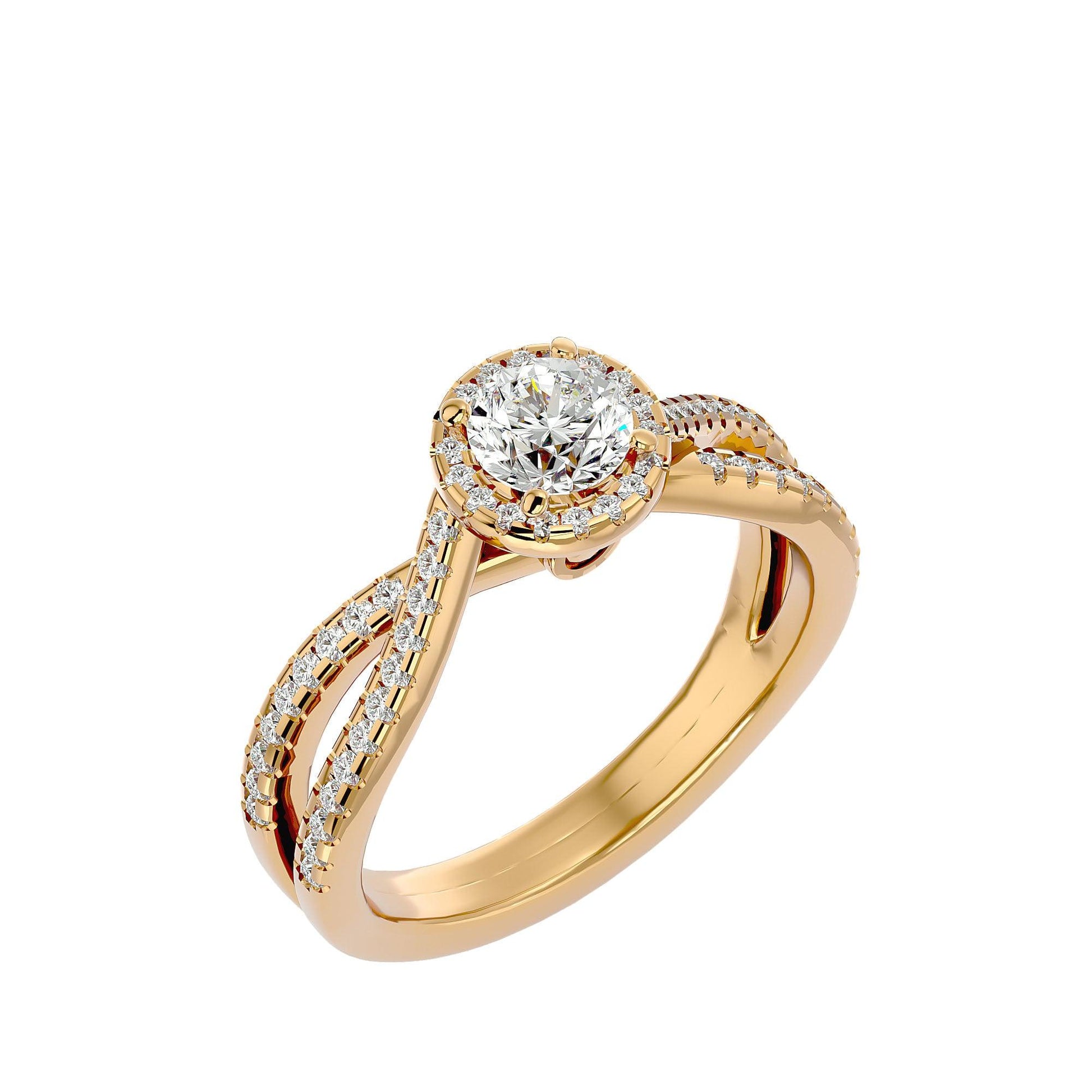 Adorned Lab Grown Round Diamond Halo Ring In Yellow Gold