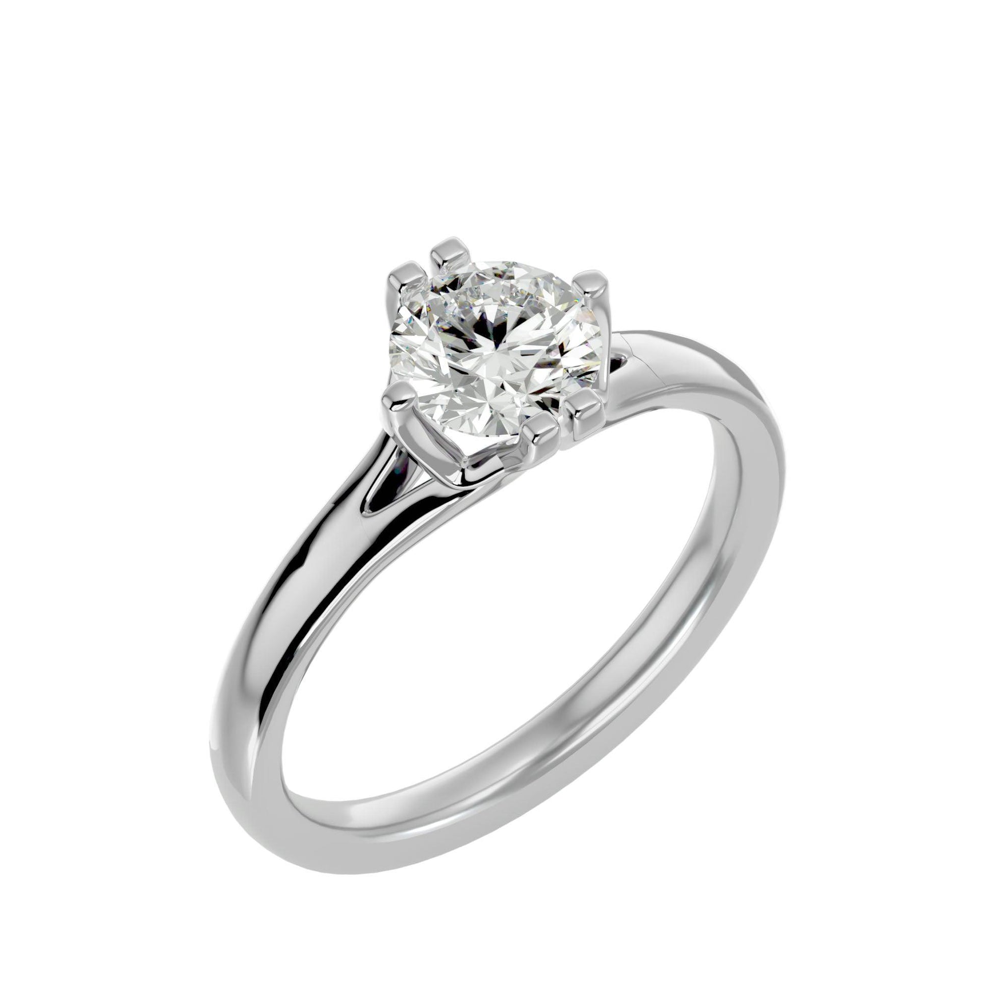 Lab Grown Round Cut Diamond In White Gold Ring 6 Prong