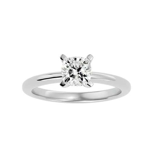 Lab Grown Cushion Cut Diamond In White Gold Solitaire Ring