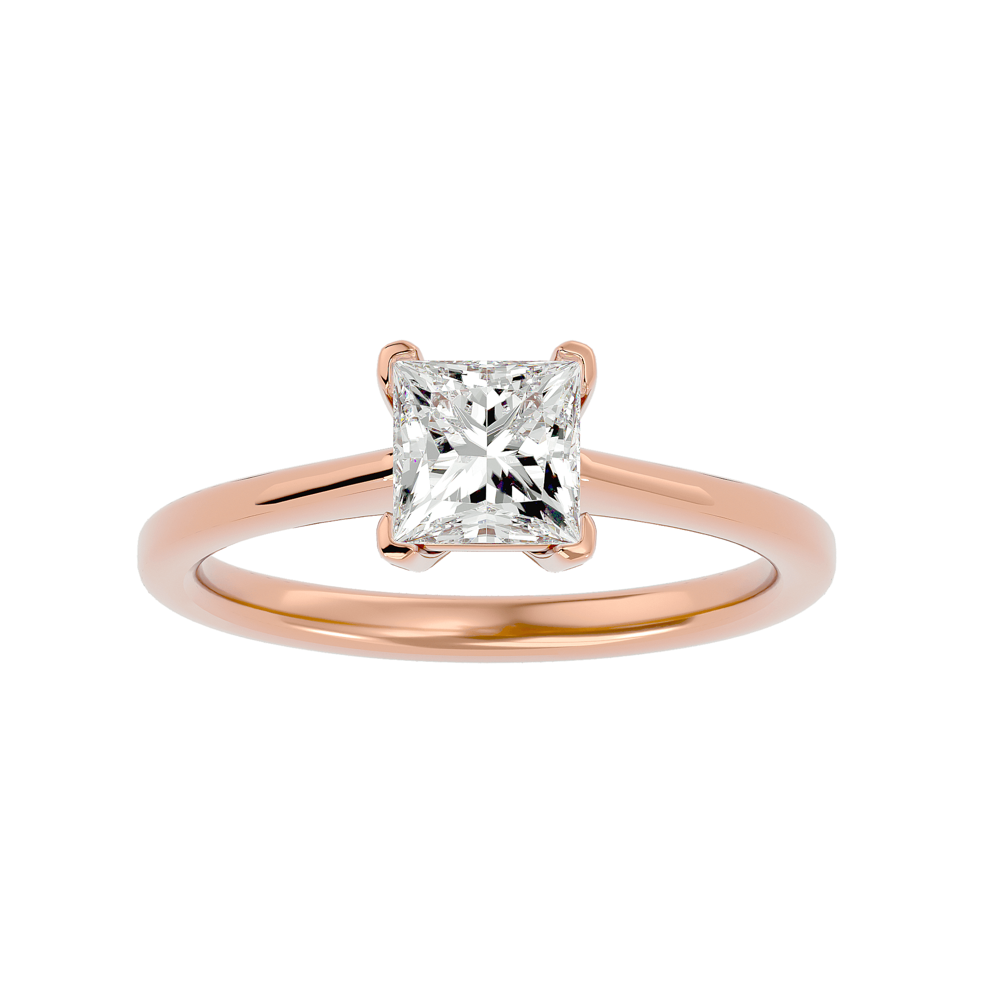 Lab Grown Princess Cut Diamond Solitaire Ring In Rose Gold