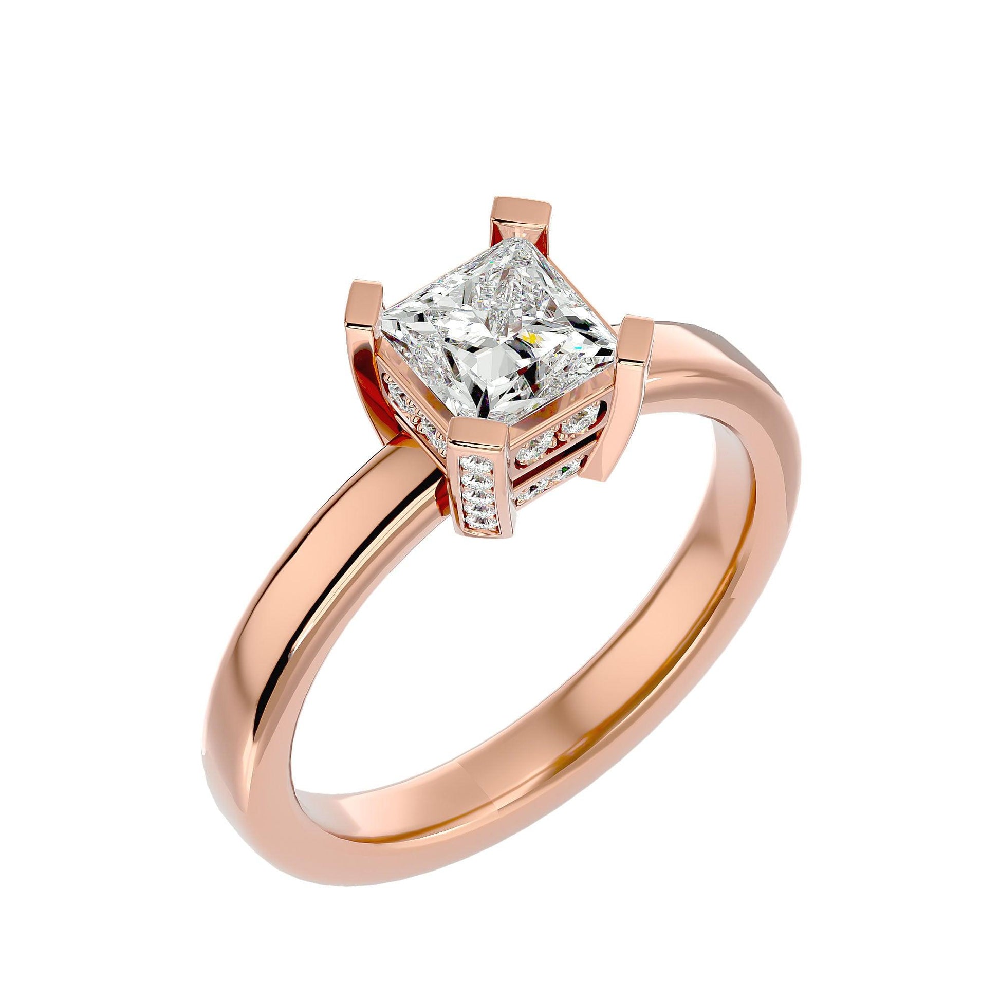 Lab Grown Princess Cut Diamond Solitaire Ring In Rose Gold