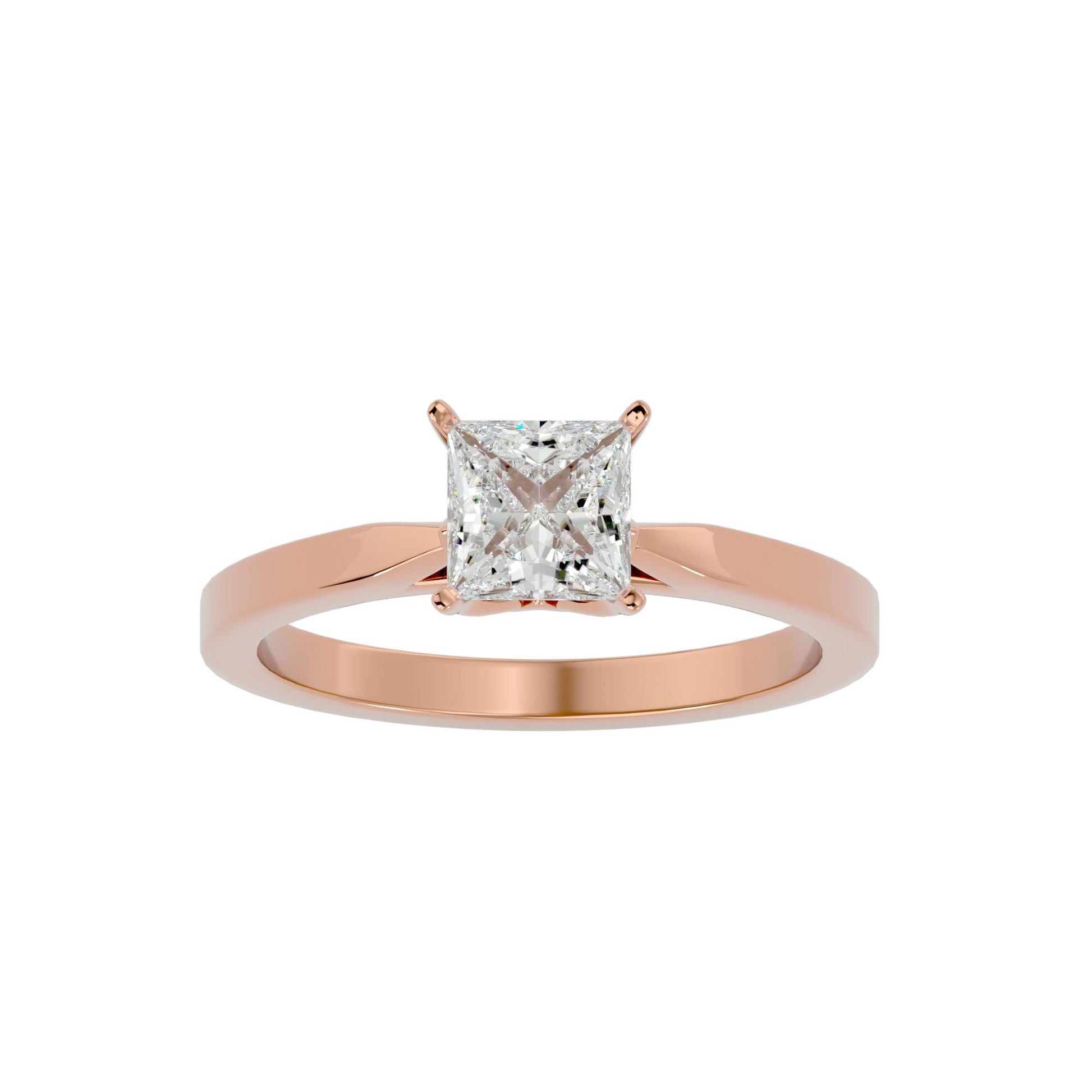 Lab Grown Princess Cut Diamond Solitaire Ring In Rose Gold