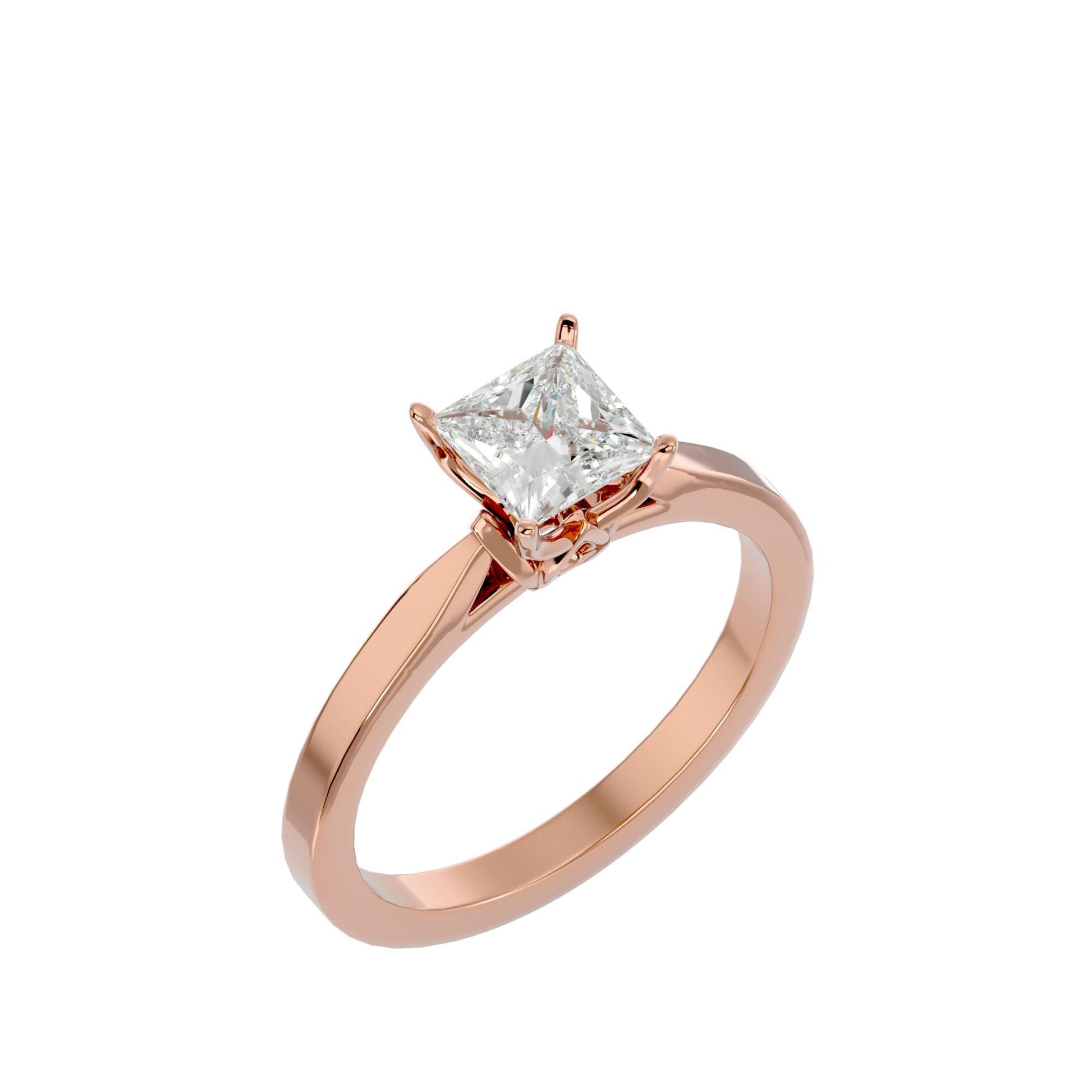 Lab Grown Princess Cut Diamond Solitaire Ring In Rose Gold