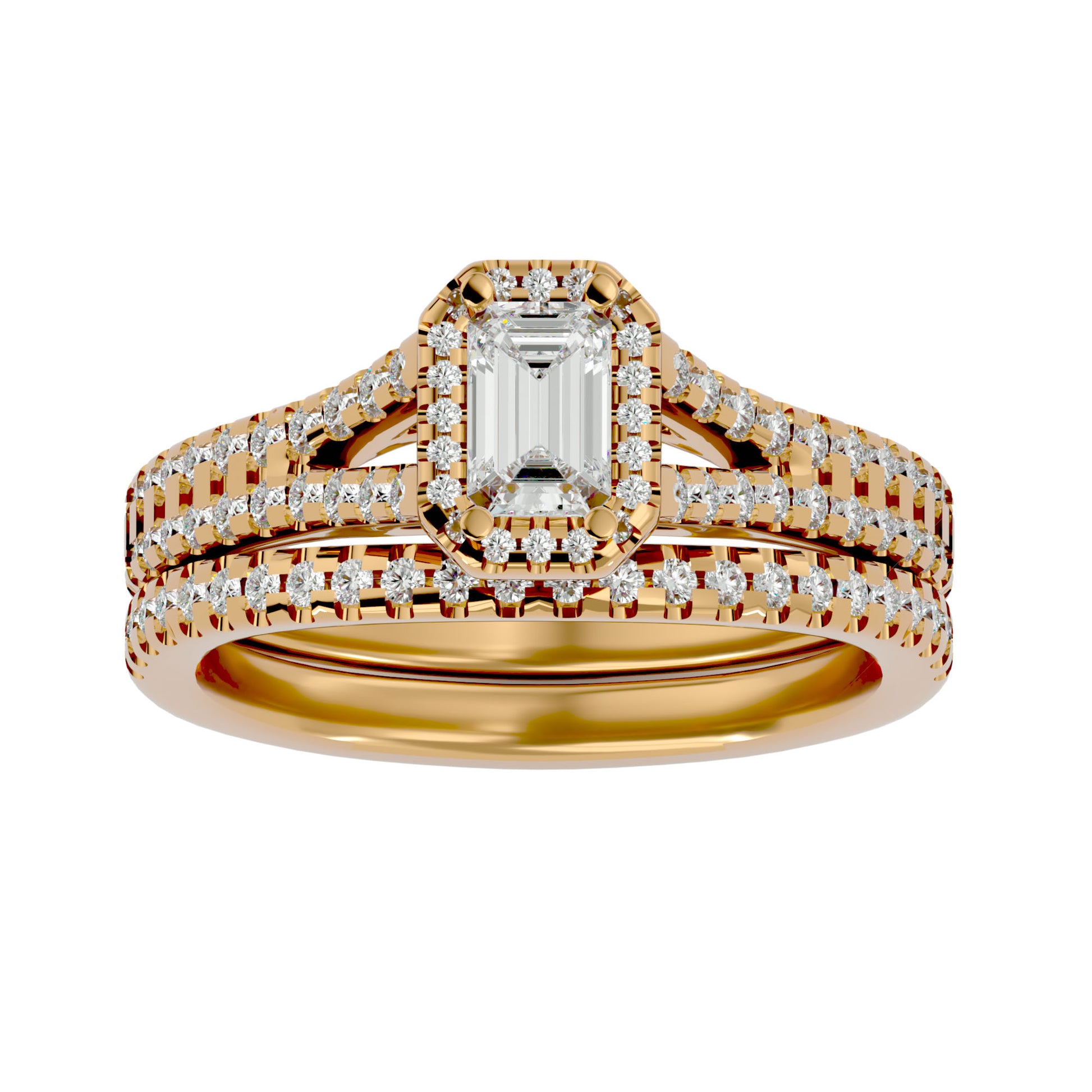 Lab Grown Princess Cut Diamond Halo Ring In Yellow Gold