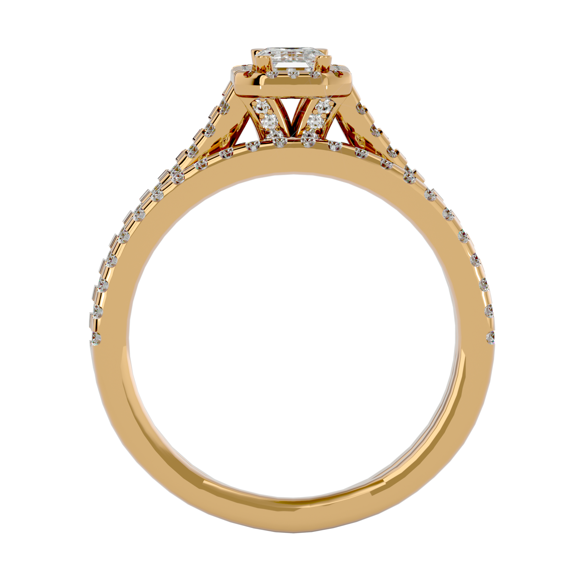 Lab Grown Princess Cut Diamond Halo Ring In Yellow Gold