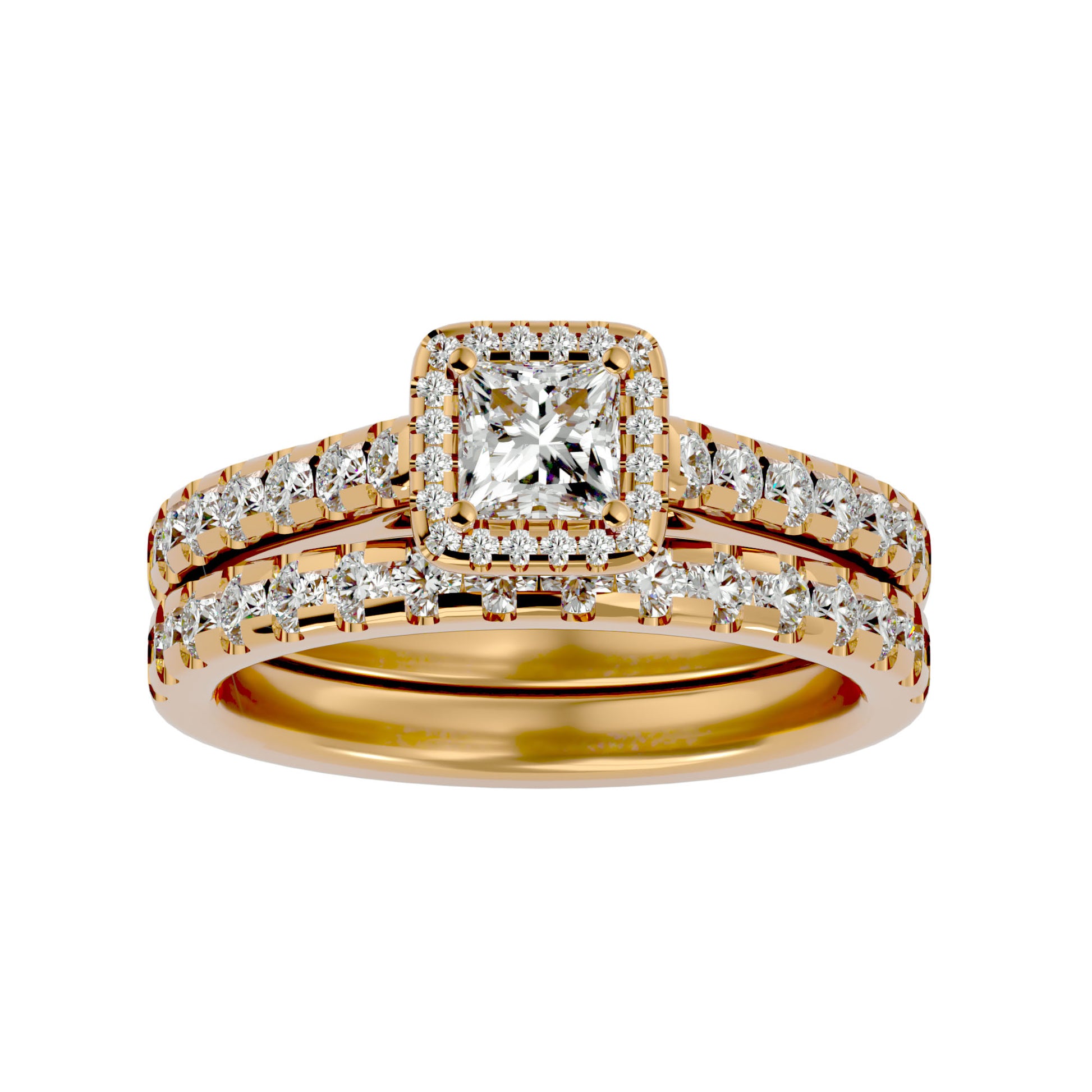 Lab Grown Princess Cut Diamond Halo Ring In Yellow Gold