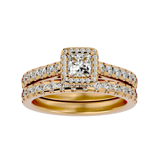 Lab Grown Princess Cut Diamond Halo Ring In Yellow Gold