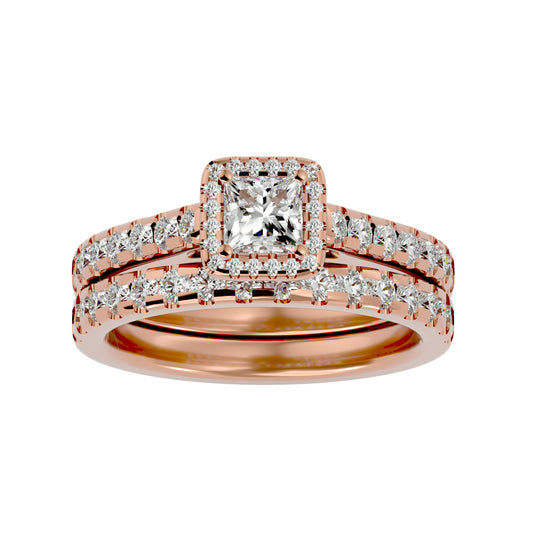 Lab Grown Princess Cut Diamond Halo Ring In Rose Gold