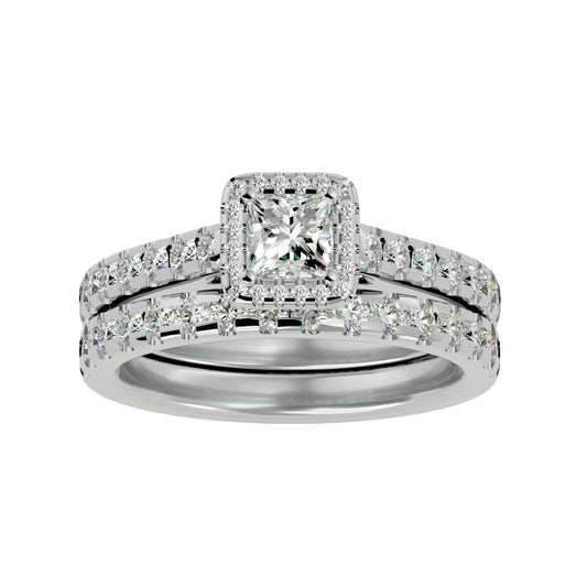 Lab Grown Princess Cut Diamond Halo Ring In Platinum