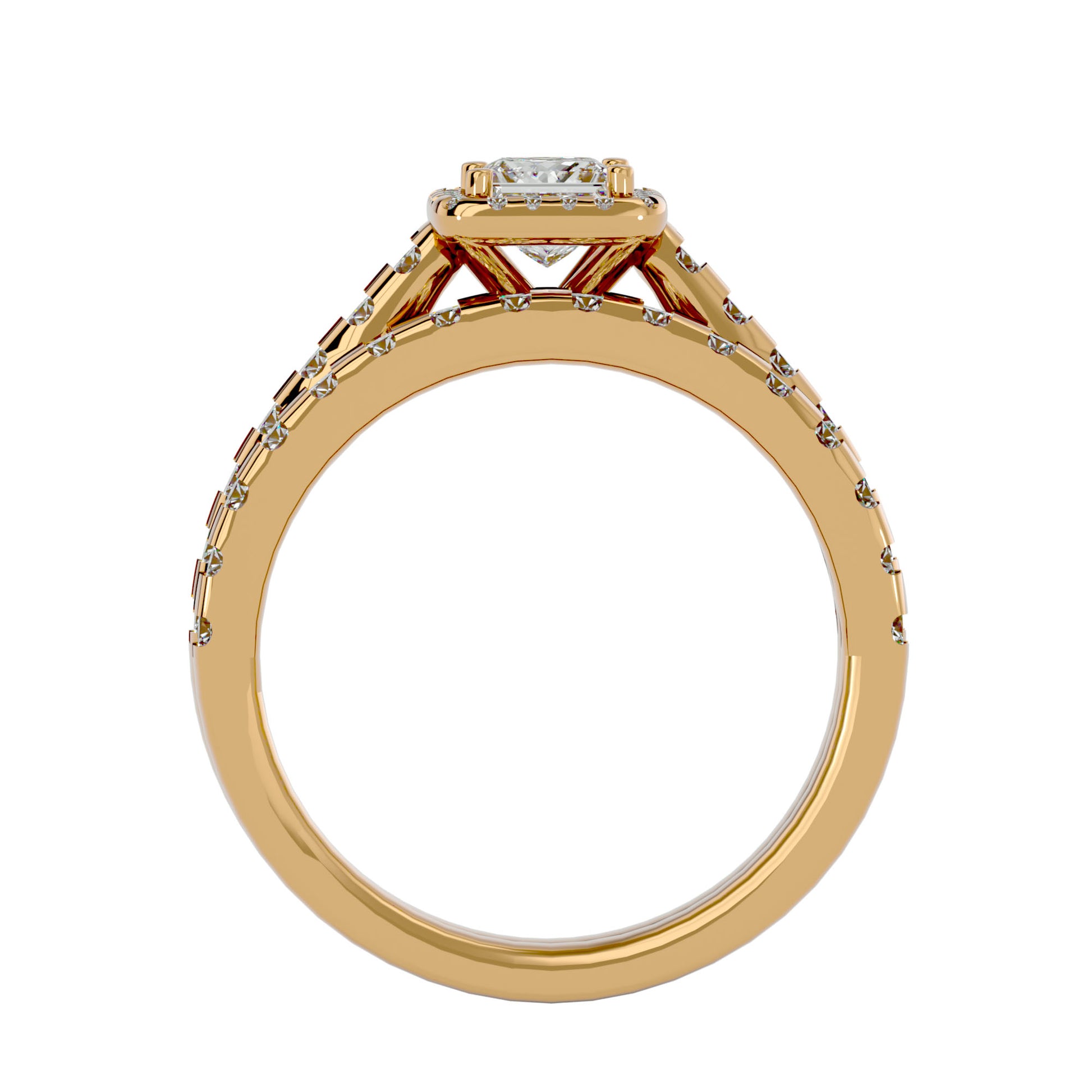 Lab Grown Princess Cut Diamond Halo Ring In Yellow Gold