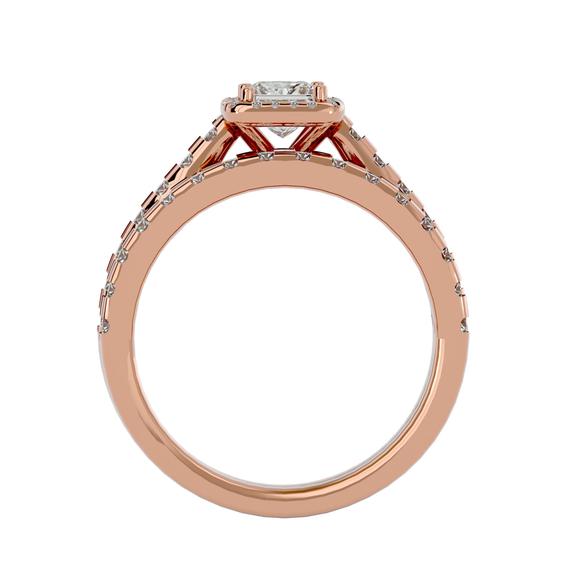 Lab Grown Princess Cut Diamond Halo Ring In Rose Gold