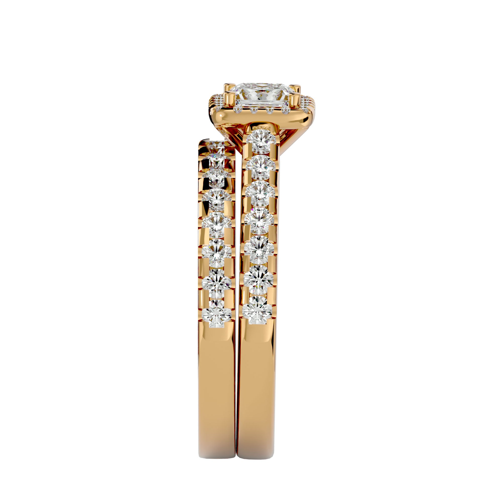 Lab Grown Princess Cut Diamond Halo Ring In Yellow Gold