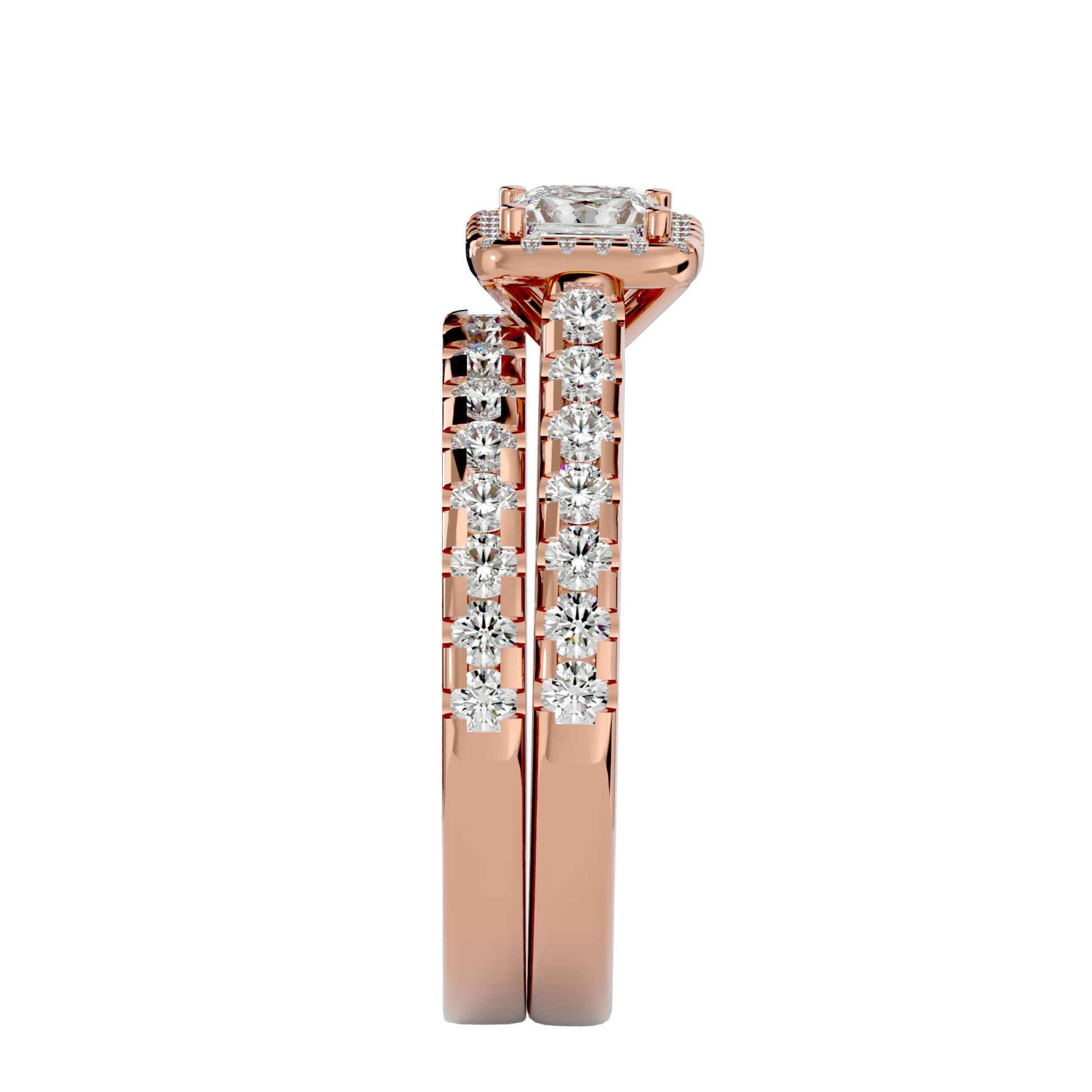 Lab Grown Princess Cut Diamond Halo Ring In Rose Gold