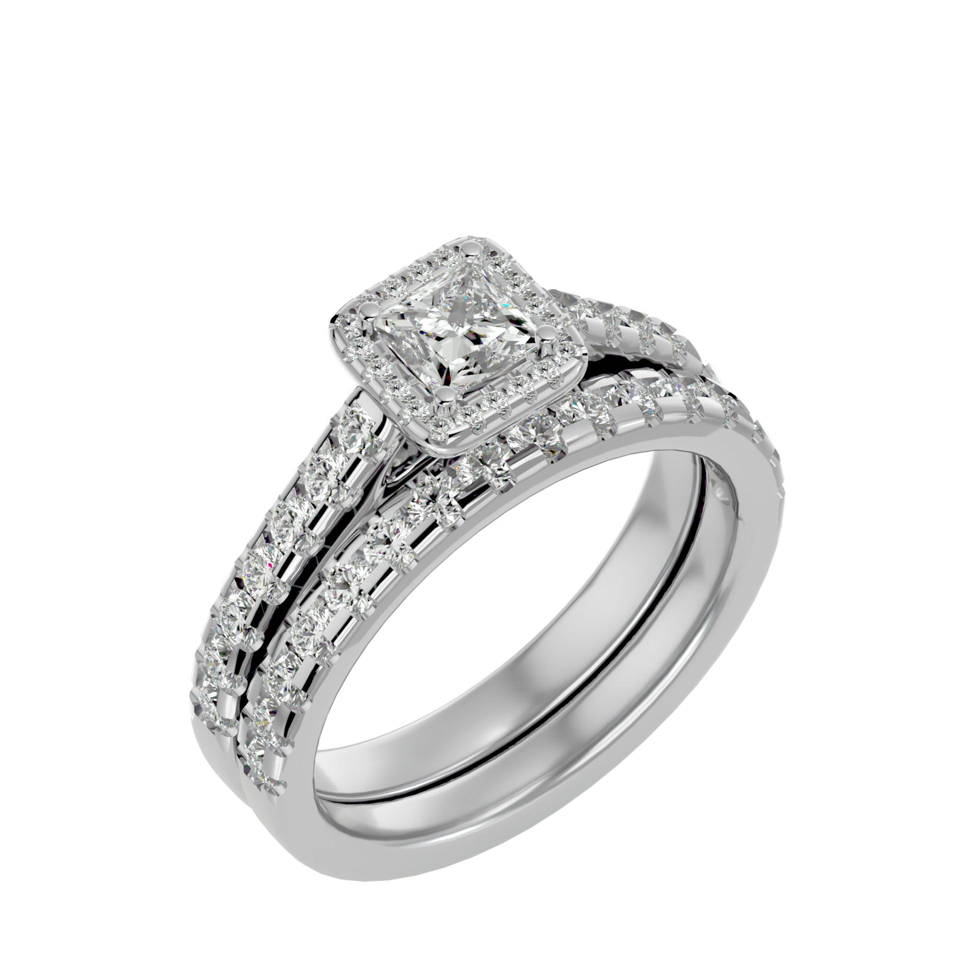 Lab Grown Princess Cut Diamond Halo Ring In Platinum