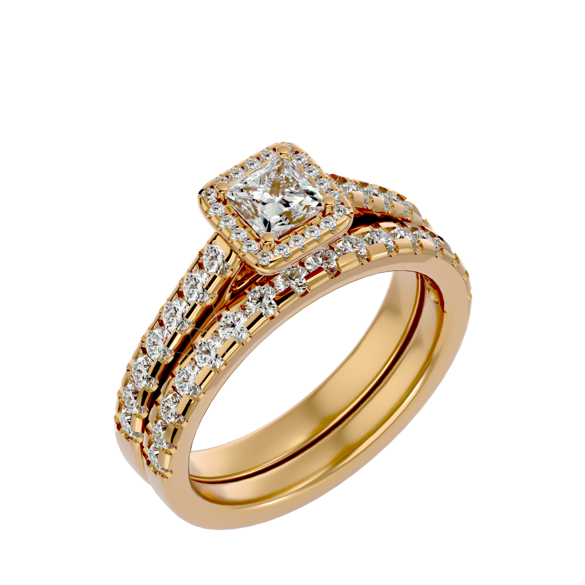 Lab Grown Princess Cut Diamond Halo Ring In Yellow Gold