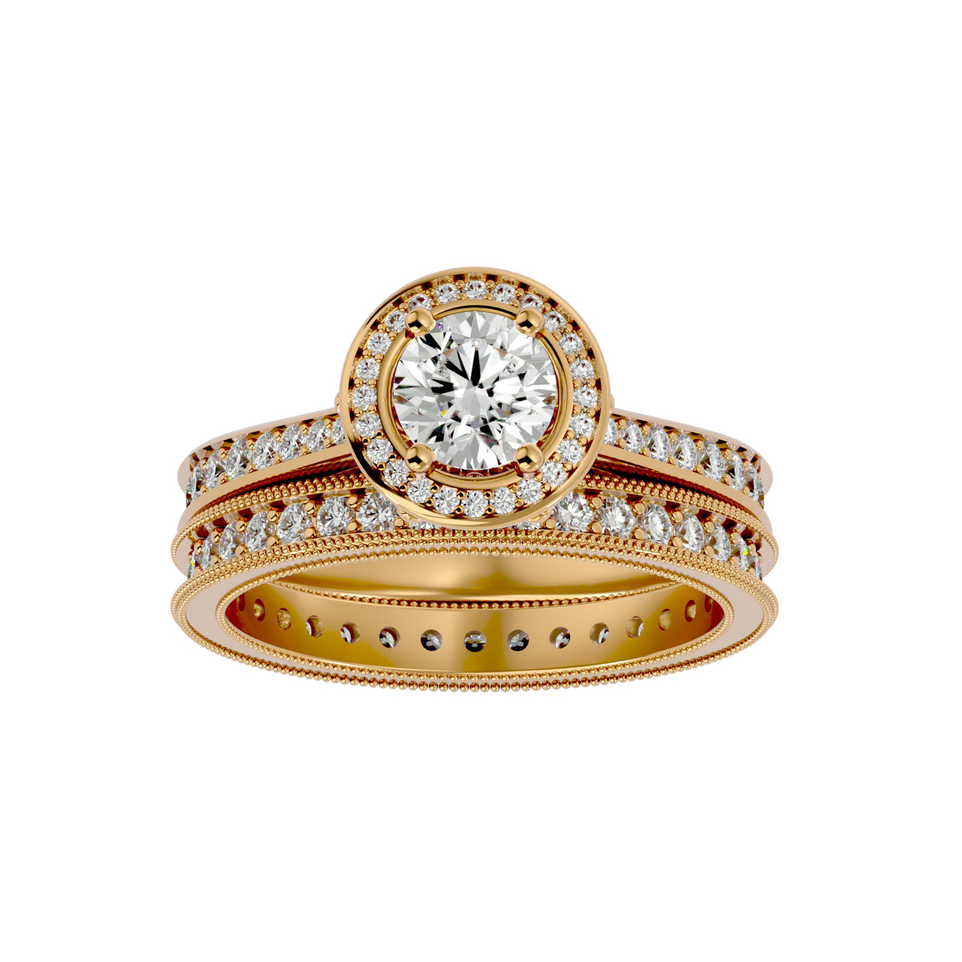 Lab Grown Round Cut Diamond Halo Ring In Yellow Gold