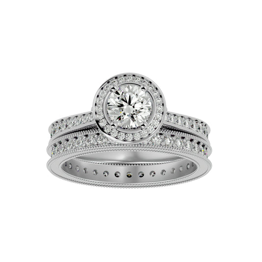 Lab Grown Round Cut Diamond Halo Ring In Platinum