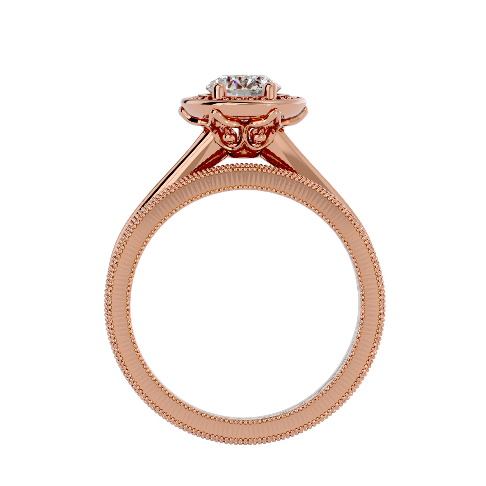 Lab Grown Round Cut Diamond Halo Ring In Rose Gold