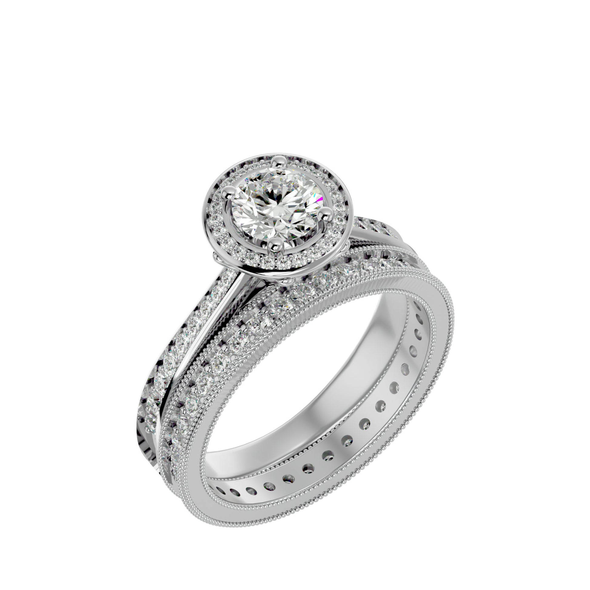 Lab Grown Round Cut Diamond Halo Ring In Platinum