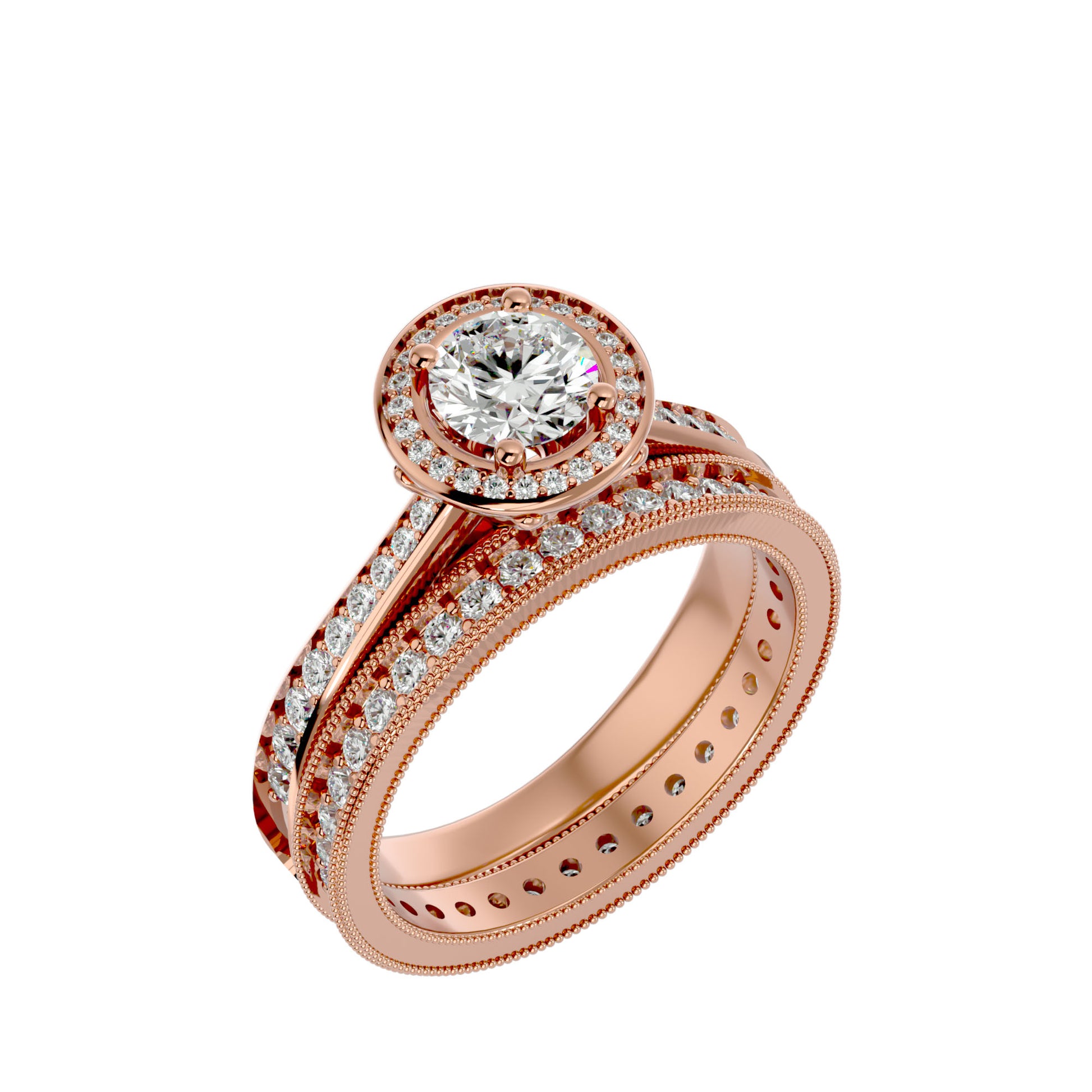 Lab Grown Round Cut Diamond Halo Ring In Rose Gold