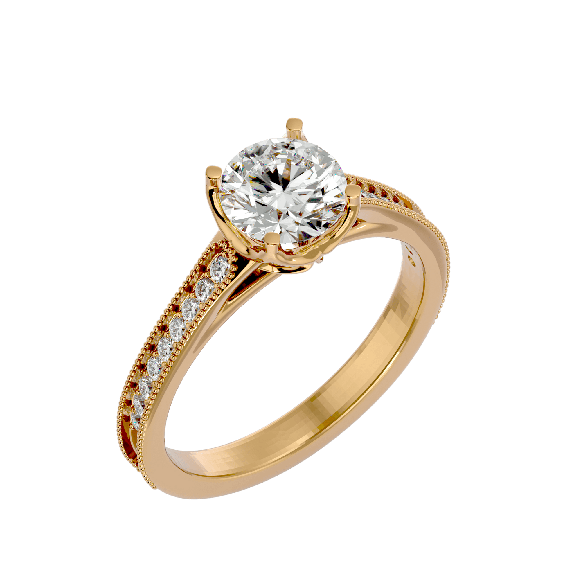 Lab Grown Round Cut Diamond Solitaire Ring In Yellow Gold