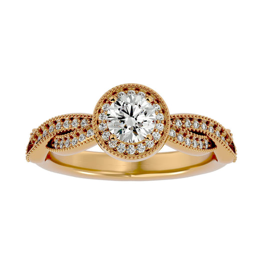 Lab Grown Round Cut Diamond Halo Ring In Yellow Gold