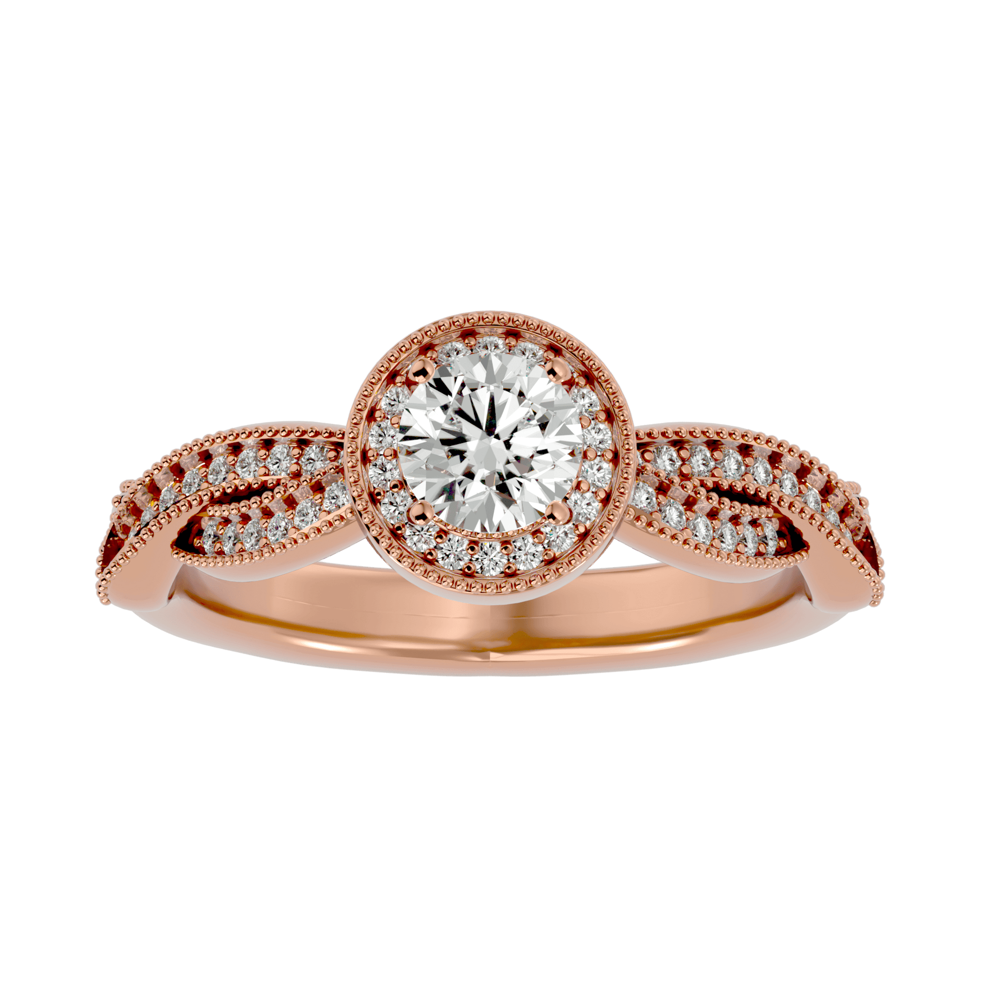 Lab Grown Round Cut Diamond Halo Ring In Rose Gold