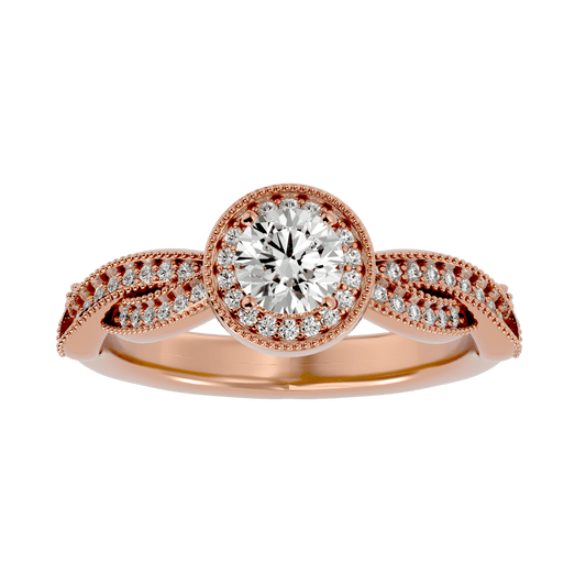 Lab Grown Round Cut Diamond Halo Ring In Rose Gold