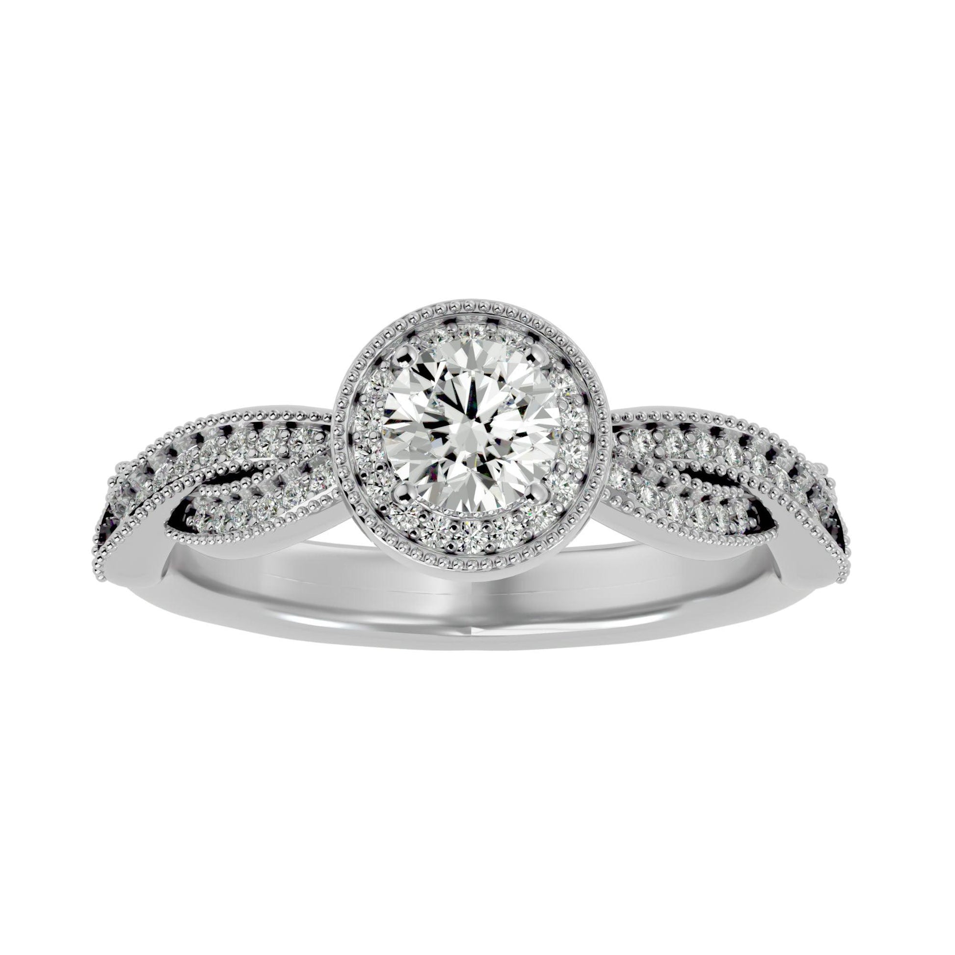 Lab Grown Round Cut Diamond Halo Ring In Platinum