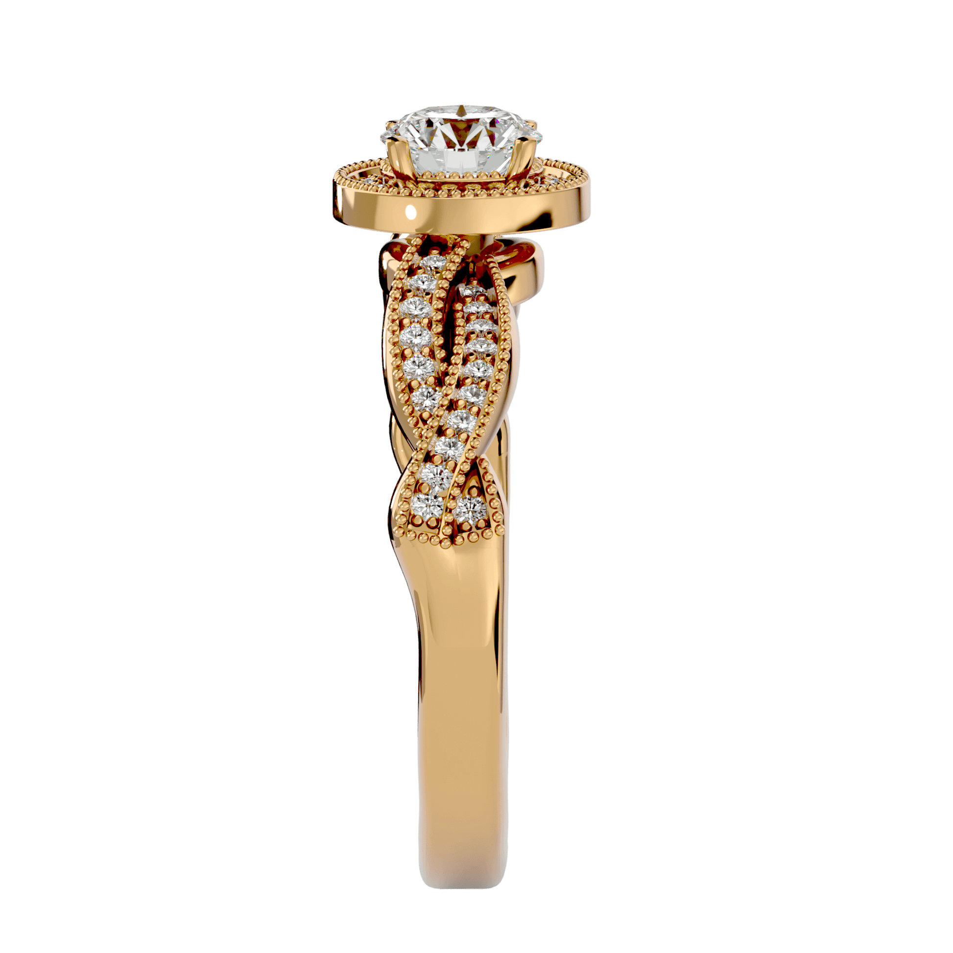 Lab Grown Round Cut Diamond Halo Ring In Yellow Gold