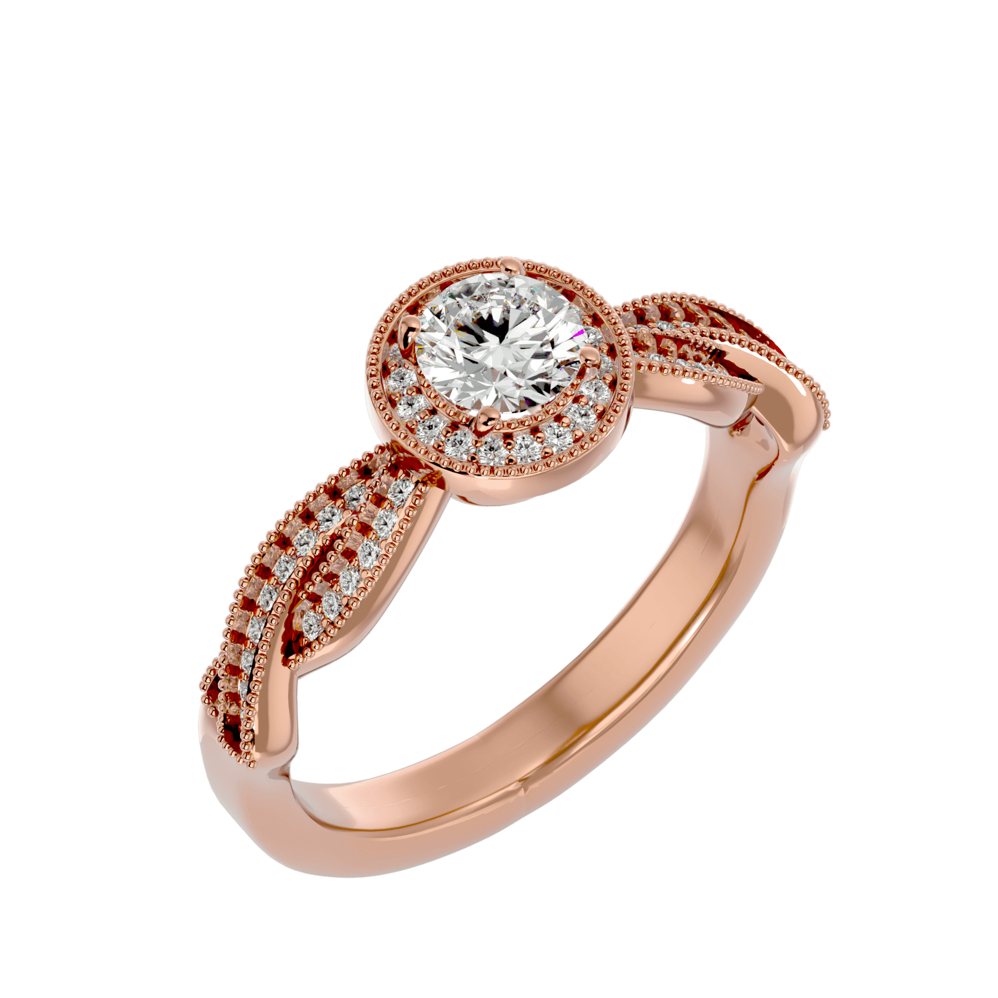 Lab Grown Round Cut Diamond Halo Ring In Rose Gold