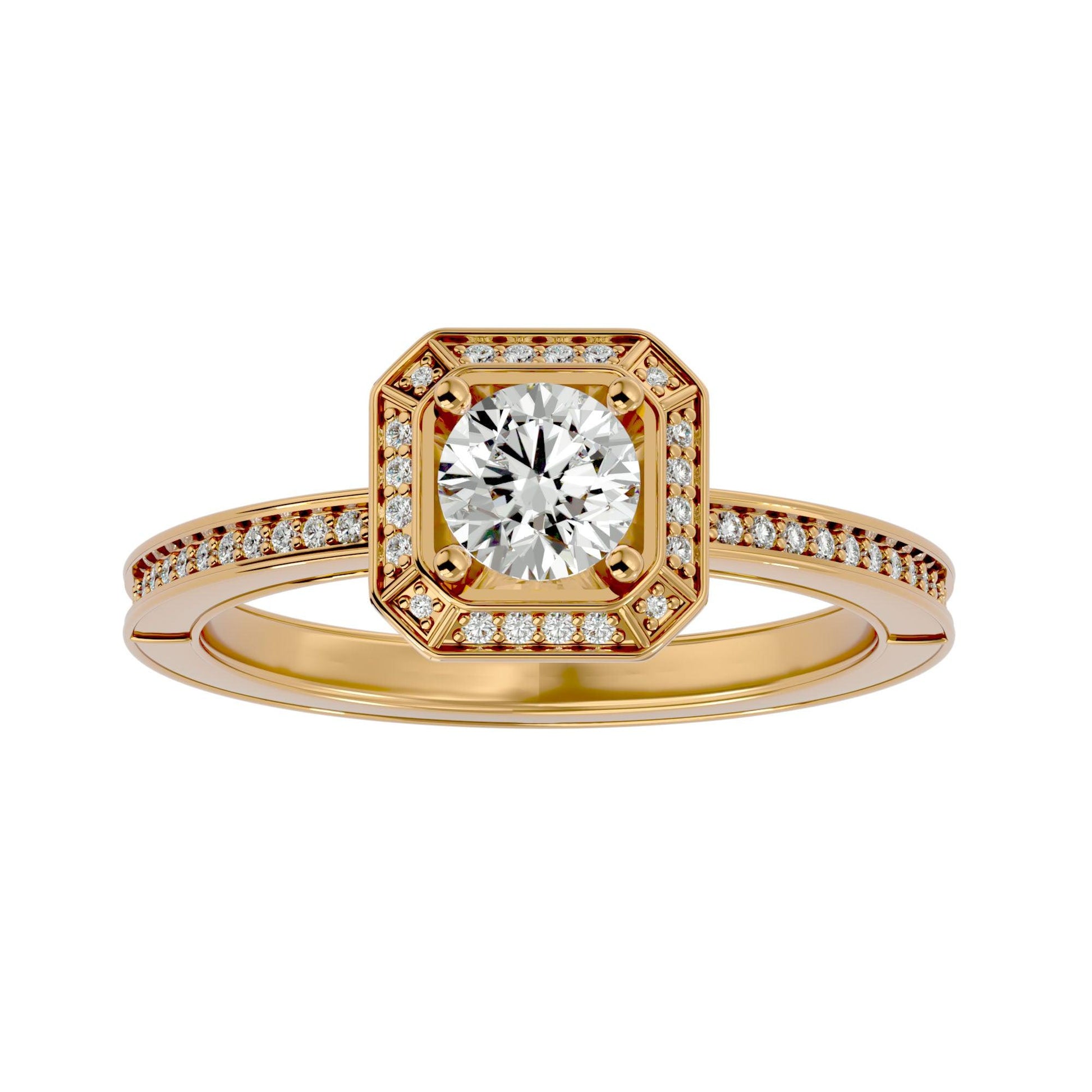 Lab Grown Round Cut Diamond Halo Ring In Yellow Gold