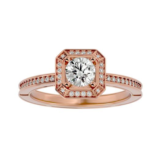 Lab Grown Round Cut Diamond Halo Ring In Rose Gold