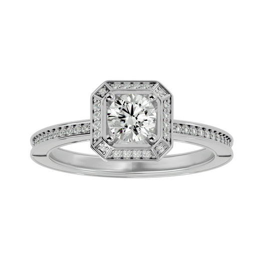 Lab Grown Round Cut Diamond Halo Ring In Platinum