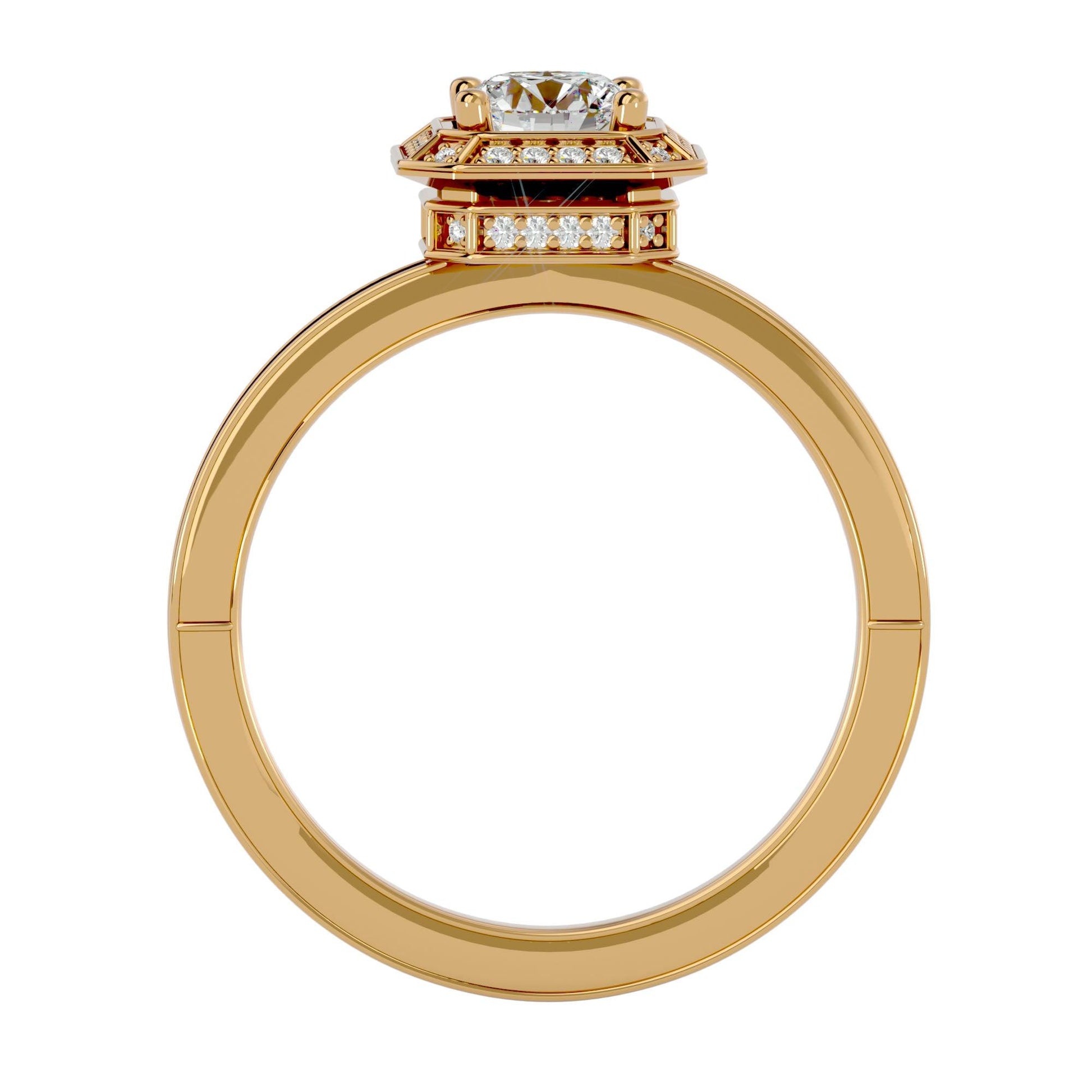 Lab Grown Round Cut Diamond Halo Ring In Yellow Gold