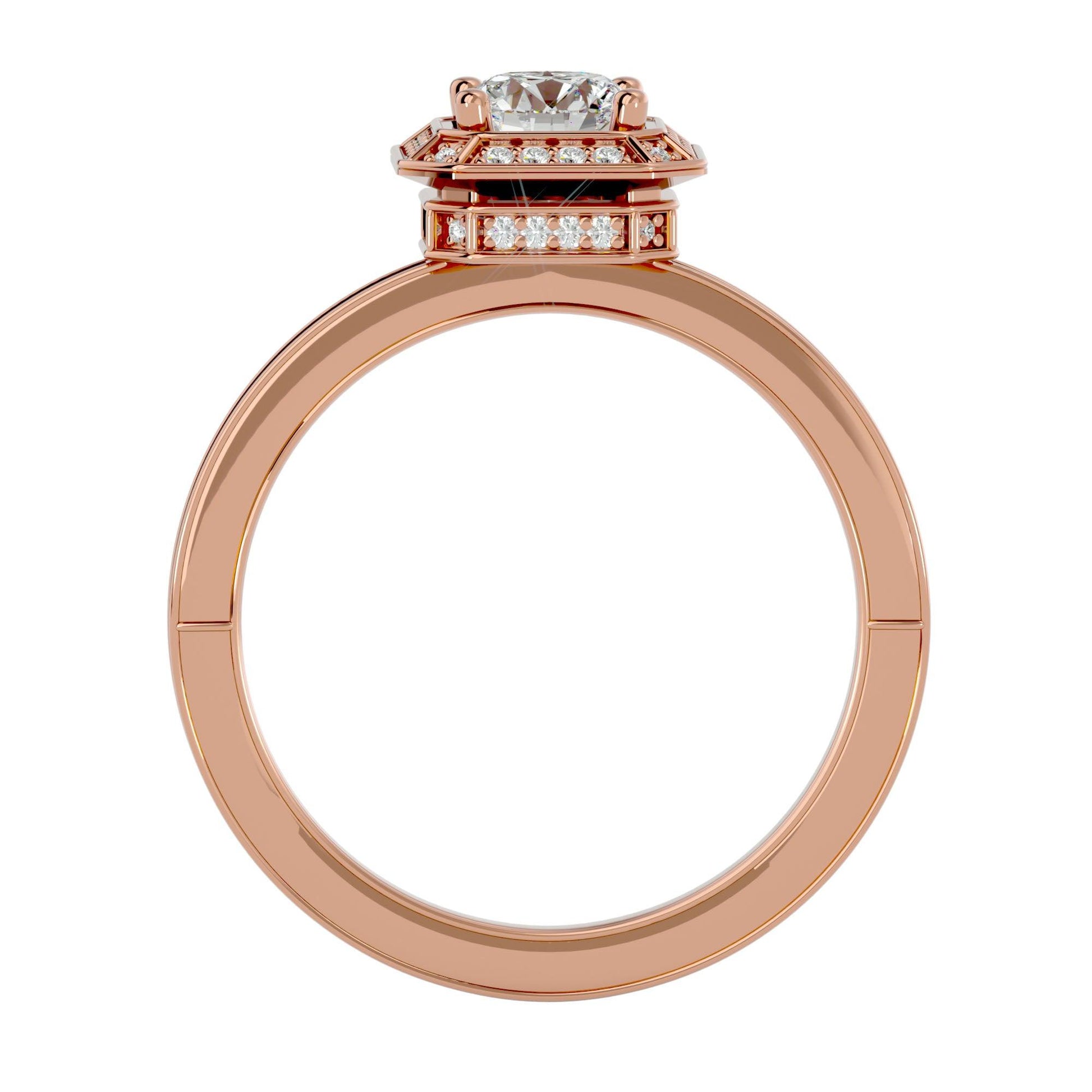 Lab Grown Round Cut Diamond Halo Ring In Rose Gold