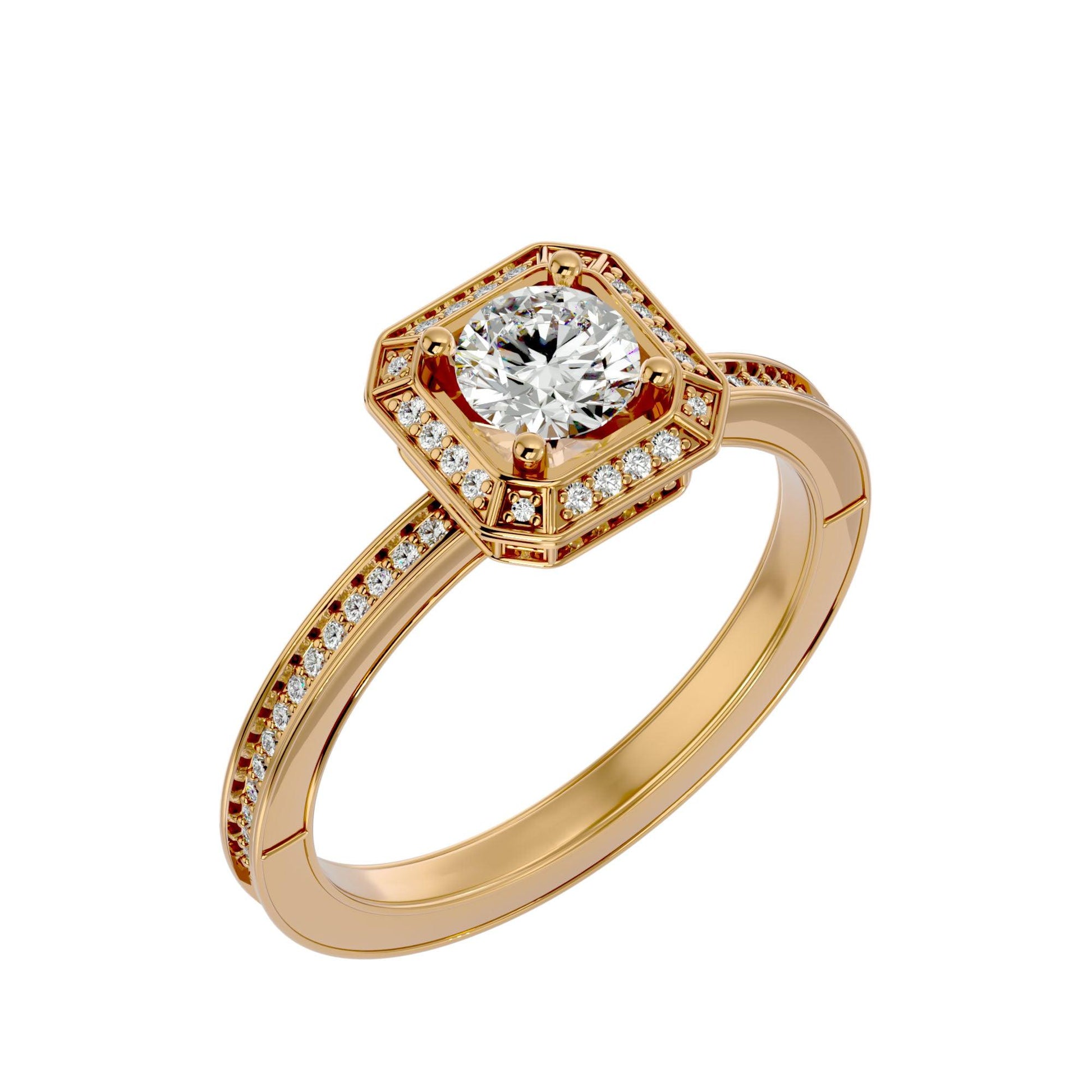 Lab Grown Round Cut Diamond Halo Ring In Yellow Gold