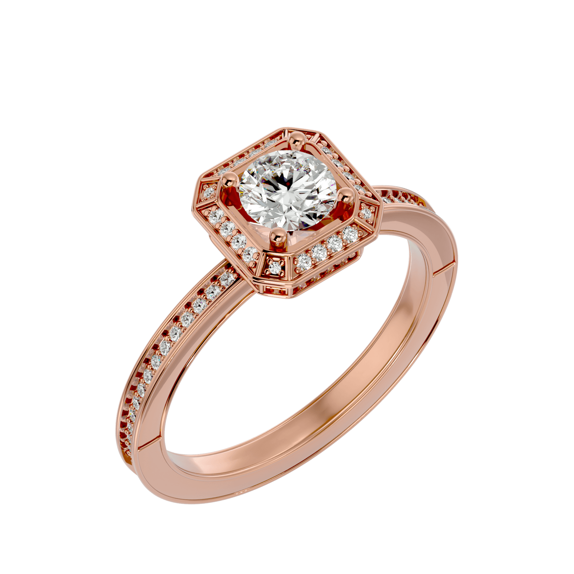 Lab Grown Round Cut Diamond Halo Ring In Rose Gold