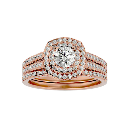 Lab Grown Round Cut Diamond Halo Ring In Rose Gold